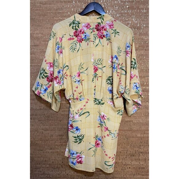 Forever 21 Kimono Sleeve Wrap Top Medium Yellow Floral Tie Waist - Picture 2 of 7